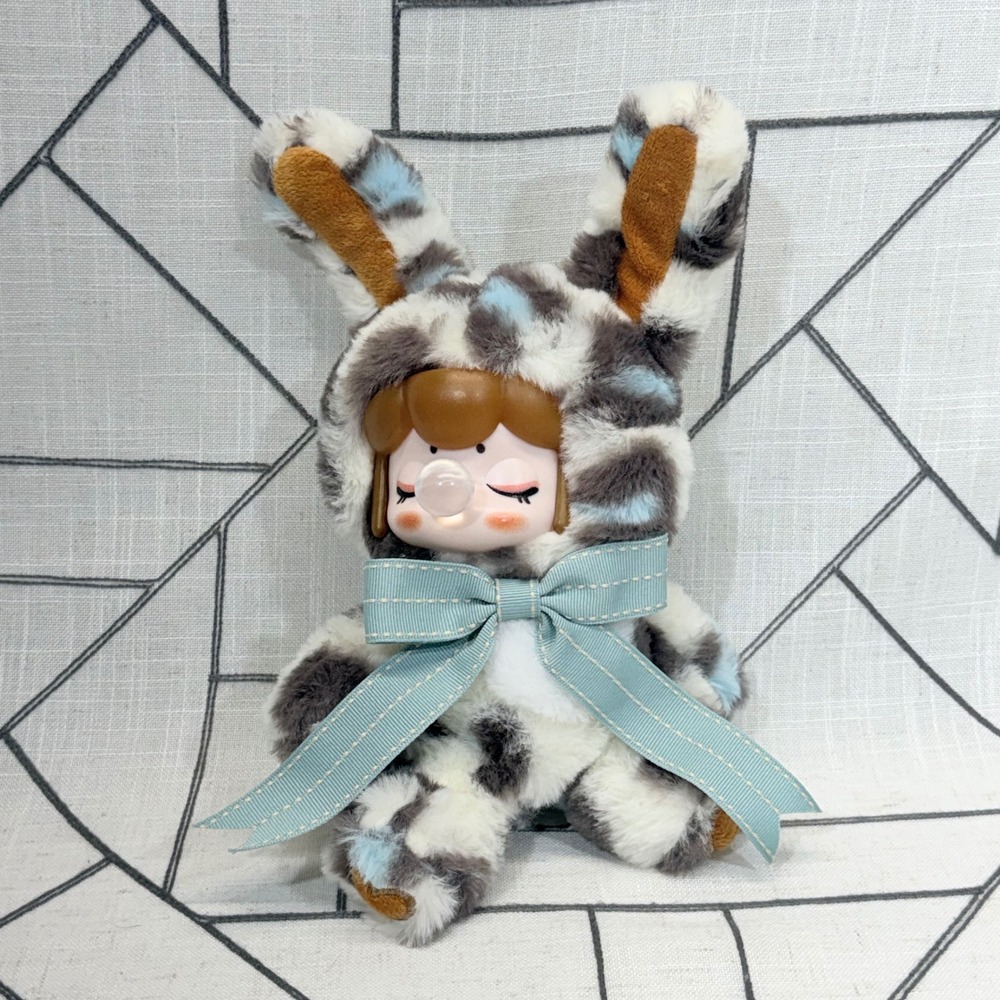 Rolife Nanci Plush Doll 8" Multi-Color Spotted Bunny Hood Bag Charm Keychain